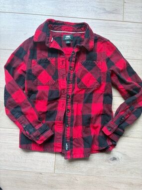 Roots Red and Black Plaid Button-Down Shirt for Kids